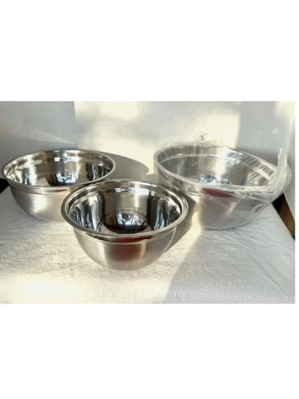 Stainless Steel Nesting Mixing Bowls Set of 3 With Lids Meal Prep Kitchen NEW
